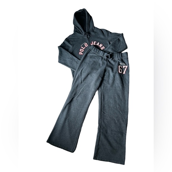 POLO WIDE LEG Y2K HOODIE AND SWEAT PANT SET RALPH LAUREN ZIP UP HOODIE AND PANTS - Picture 4 of 5